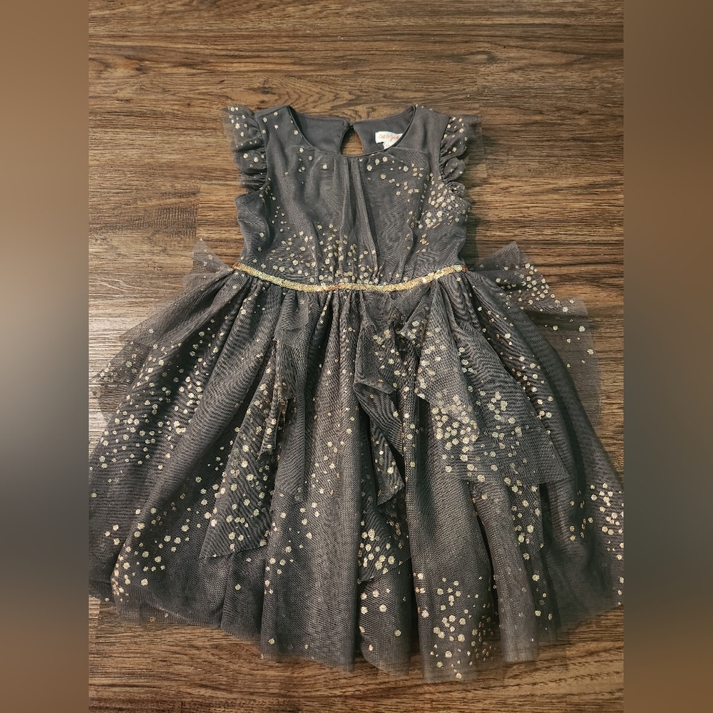 Girls' Gray and Gold Tulle Dress